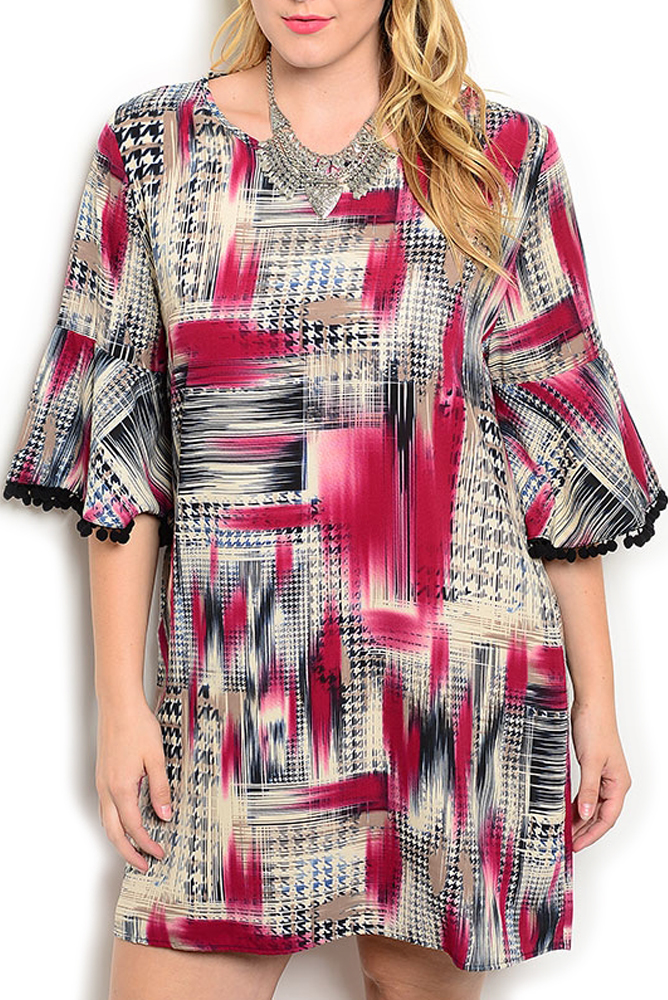 DHStyles.com DHStyles Women's Burgundy Tan Plus Size Trendy Flowy Abstract Print Date Dress