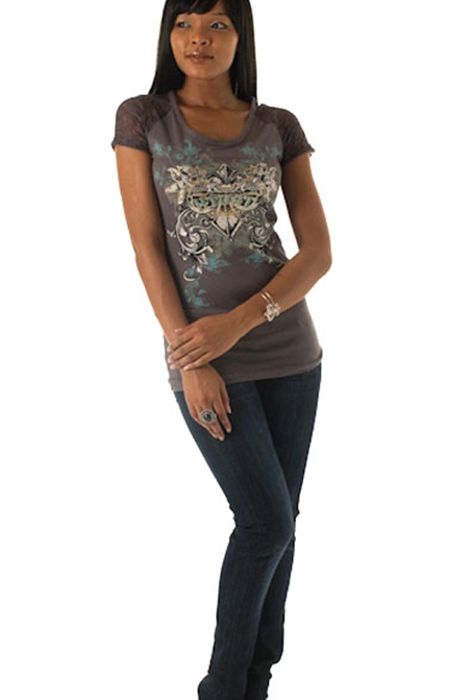 DHStyles.com DHStyles Women's Charcoal Trendy Truth Fleur Tattoo Print Top