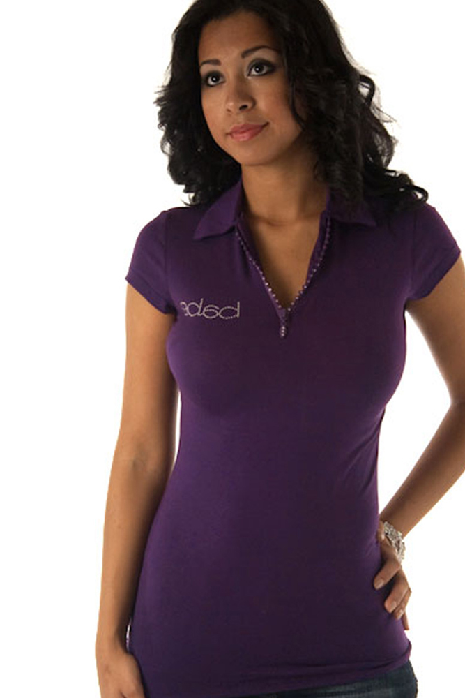 DHStyles.com DHStyles Women's Purple Cotton Rhinestone Babe Cap Sleeve T-Shirt Top - Medium