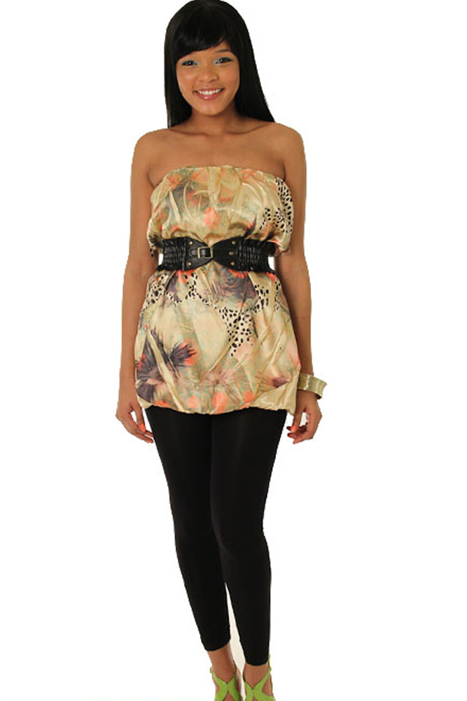 DHStyles.com DHStyles Women's Gold Trendy Sublimated Mix Print Sateen Tube Top with Belt - Medium