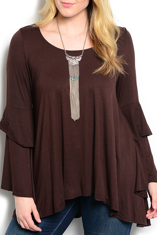 DHStyles.com DHStyles Women's Brown Plus Size Trendy Off Shoulder Tiered Boho Top
