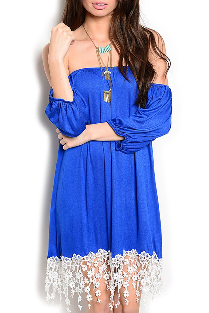 DHStyles.com DHStyles Women's Royal Boho Chic Off Shoulder Crocheted Hem Sexy Date Dress