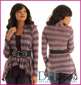 Cute Heathered Stripes Cardigan Top with Belt