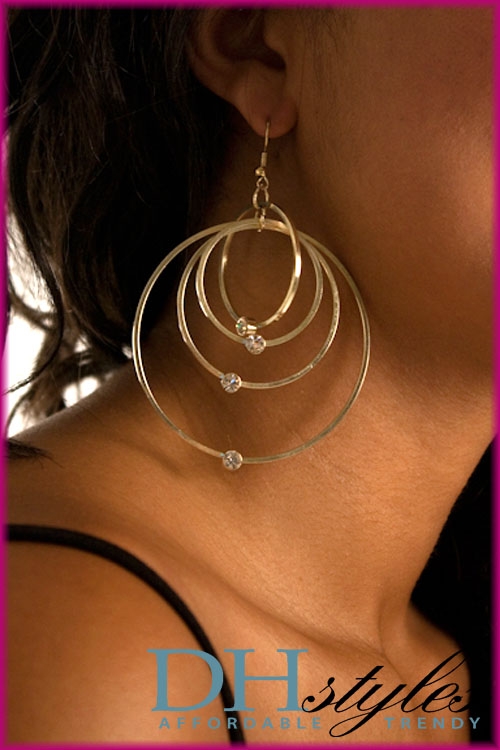 DHStyles.com DHStyles Women's Concentric Circle Rhinestone Drop Dangle Earrings