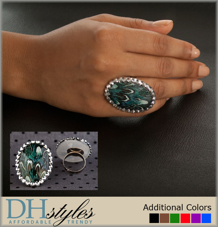 DHStyles.com DHStyles Women's Fab Feathers Jeweled Adjustable Cocktail Ring - Green