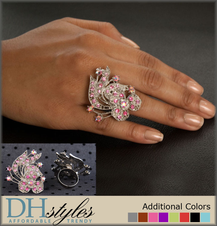 DHStyles.com DHStyles Women's Whimsical Jeweled Floral Adjustable Fashion Ring - Purple