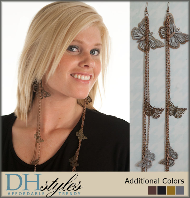 DHStyles.com DHStyles Women's Trendy Beautified Butterflies Metal Dangle Earrings - Brown