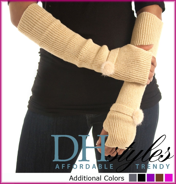 DHStyles.com DHStyles Women's Snow Bunny Rib Knit Stretch Arm Warmers - Pink