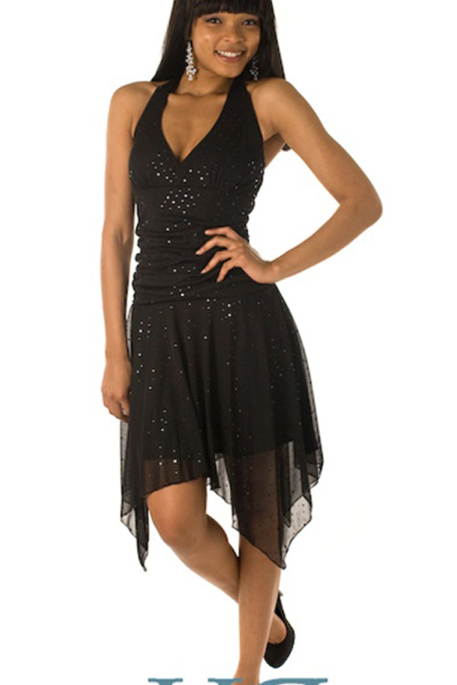DHStyles.com DHStyles Women's Black Sequined Kerchief Halter Cocktail Dress - Large
