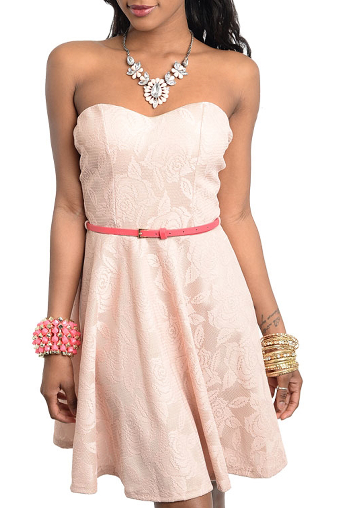 DHStyles.com DHStyles Women's Dusty Pink Romantic Strapless Lace Empire Key-Hole Back Dress - Medium