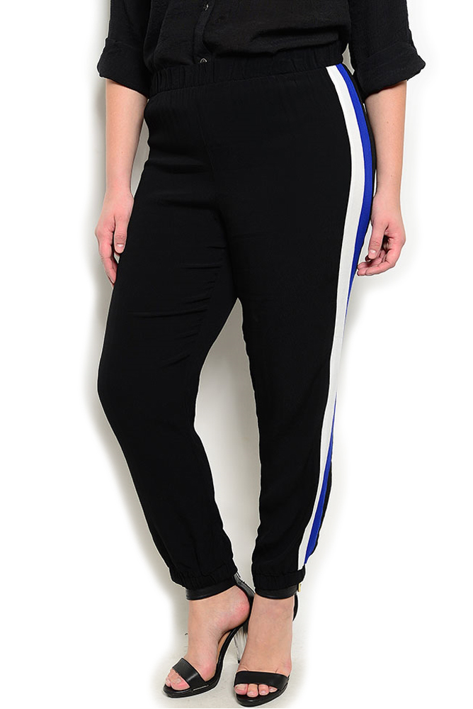 DHStyles.com DHStyles Women's Black Royal Plus Size Trendy Sheer Fitted Striped Casual Pants - 2X Plus