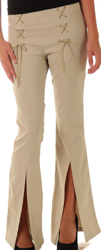 DHStyles.com DHStyles Women's Beige Sexy Slit Flared Laced Up Retro Pants - Small