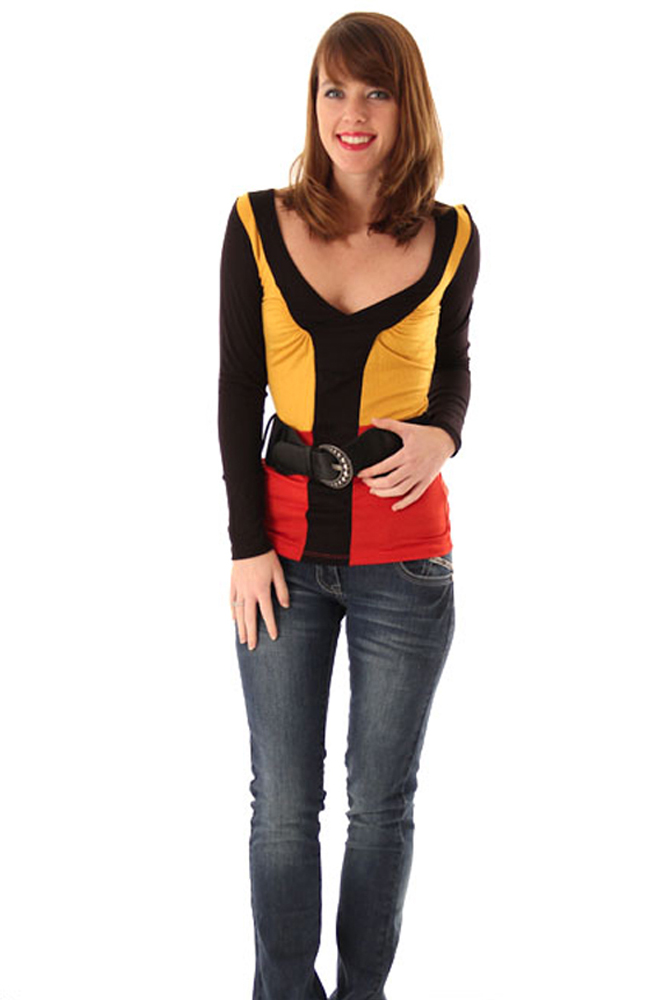DHStyles.com DHStyles Women's Yellow Black Trendy Color Block V Neck Shirt with Belt - Large