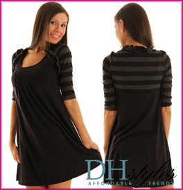 Super Cute Striped Faux Shrug Knit Dress