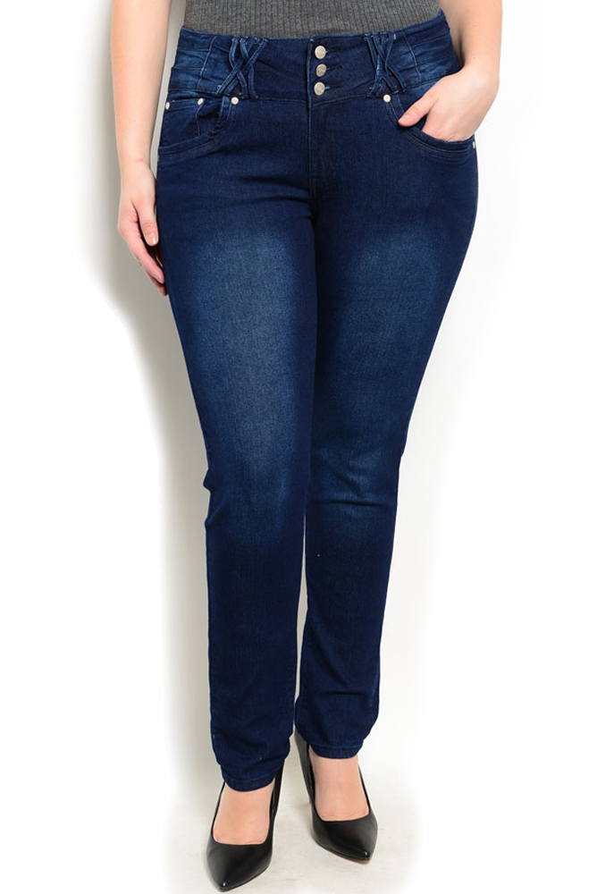 DHStyles.com DHStyles Women's Blue Plus Size Trendy Sexy 3 Button Medium Wash Slim Fit Skinny Jeans - 20 Plus