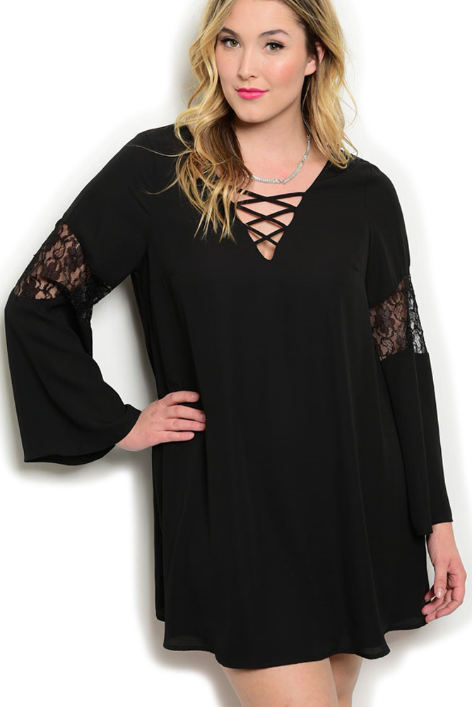 DHStyles.com DHStyles Women's Black Plus Size Sexy Sheer Lace Panel Lattice Flowy Date Dress