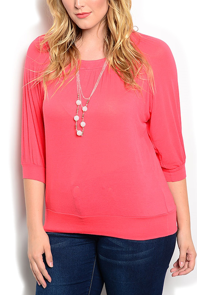 DHStyles.com DHStyles Women's Coral Plus Size Chic Fitted Sheer Soft Knit Top With Necklace - 2X Plus