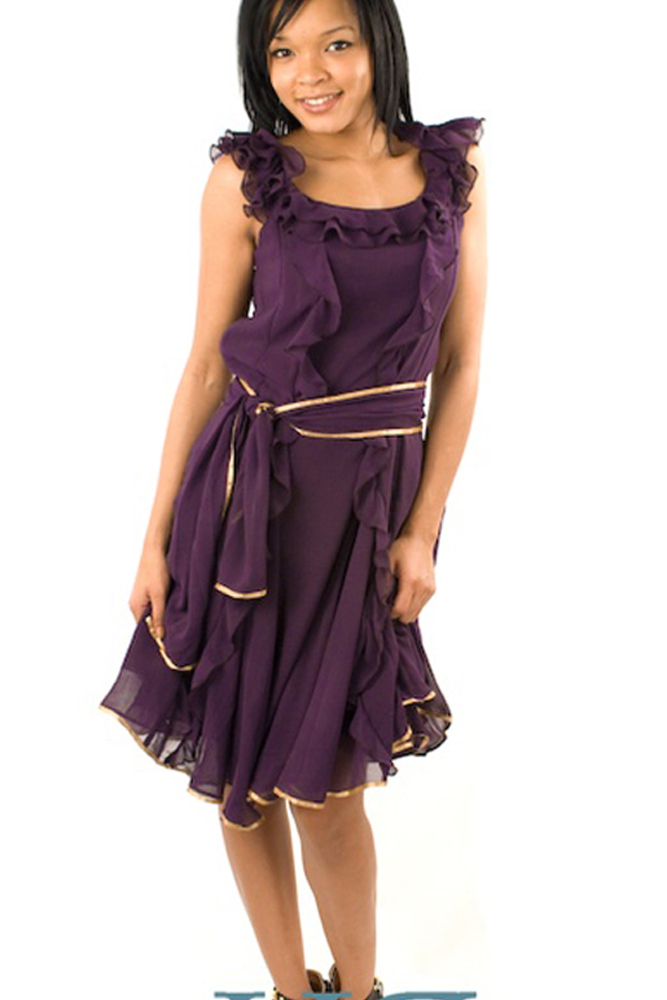 DHStyles.com DHStyles Women's Purple Swanky Ruffled Cocktail Party Dress with Sash - Medium