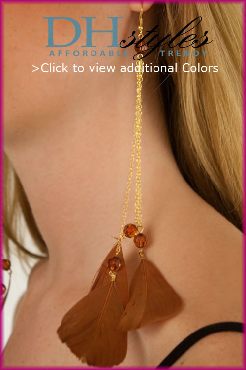 DHStyles.com DHStyles Women's Boho Feather Beaded Chain Earrings - Brown