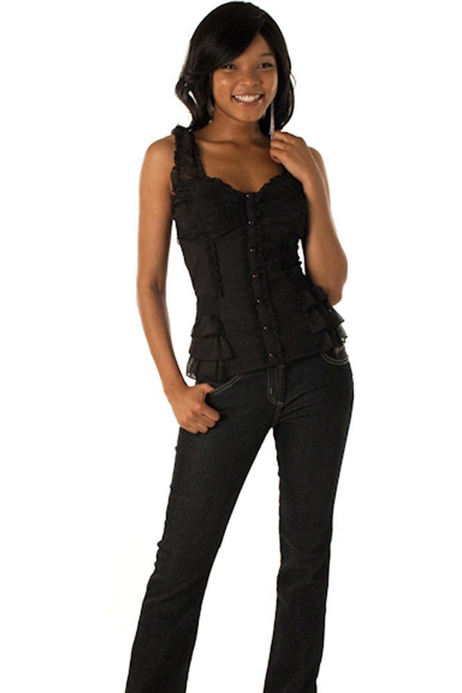 DHStyles.com DHStyles Women's Black Retro Ruffled Rockabilly Corset Top - Medium