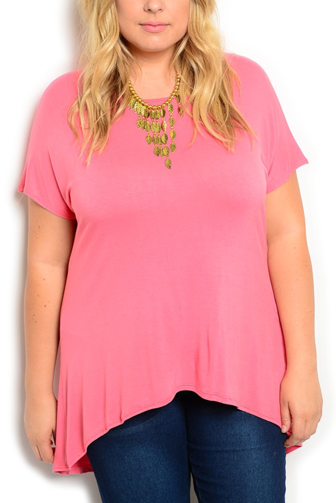 DHStyles.com DHStyles Women's Salmon Plus Size Trendy Sheer High Low Soft Knit Top