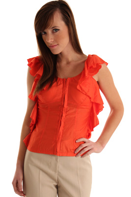 DHStyles.com DHStyles Women's Coral Blossom Ruffle Sleeveless Corslet Top