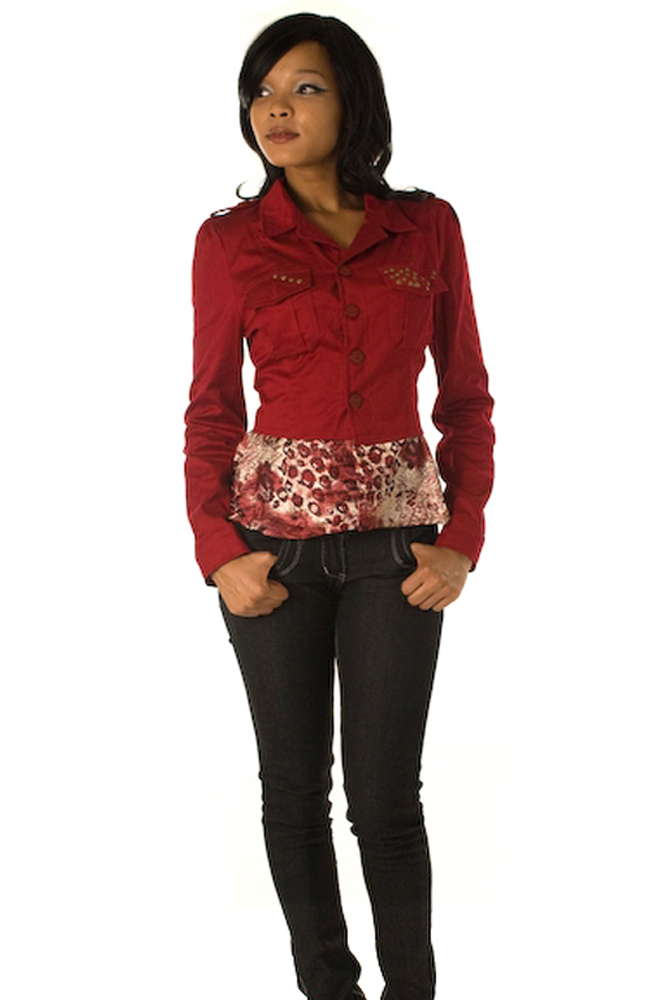DHStyles.com DHStyles Women's Red Trendy Cotton Office Jacket Top - Medium