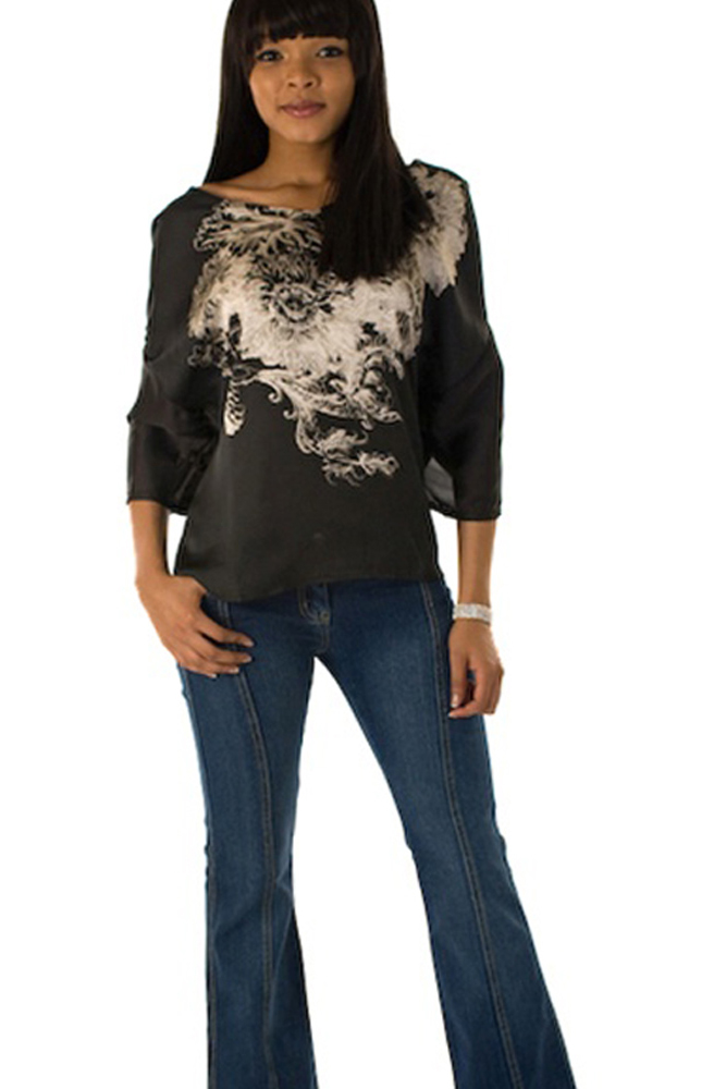 DHStyles.com DHStyles Women's Black Ivory Sheer Floral Inking Kimono Top - Large