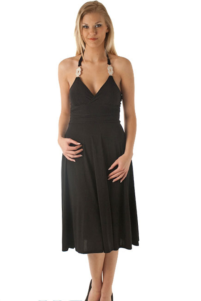 DHStyles.com DHStyles Women's Black Ritzy Tea Length Halter Dress