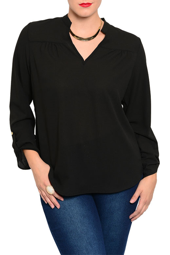 DHStyles.com DHStyles Women's Black Plus Size Dressy Sheer Chiffon V Neck Long Sleeve Top - 2X