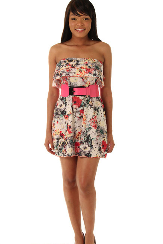 DHStyles.com DHStyles Women's Gray Red Stylish Gerber Daisy Tube Dress W/Belt - Small