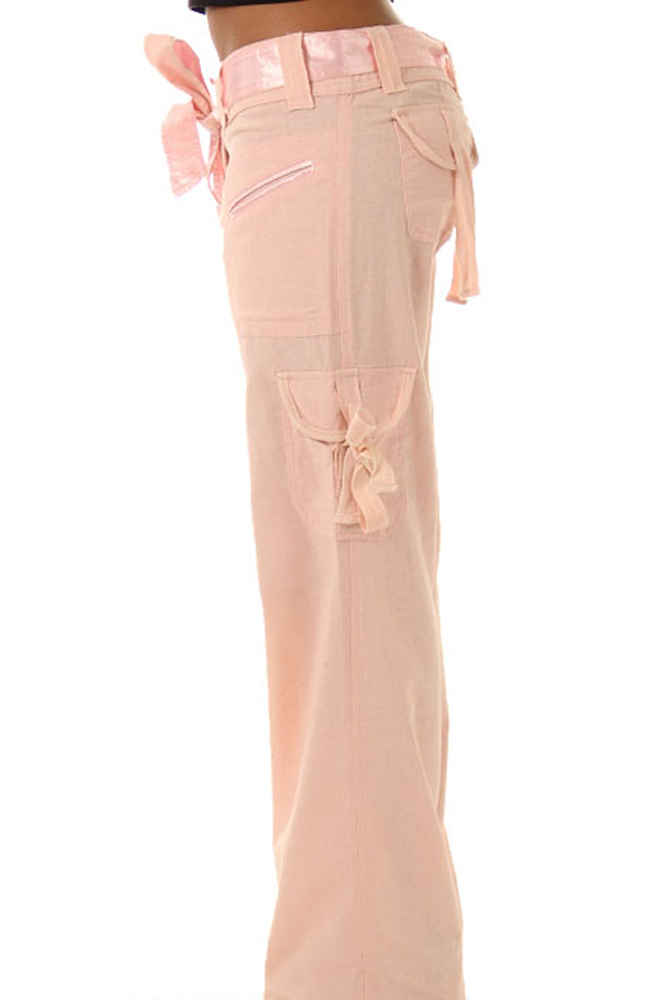 DHStyles.com DHStyles Women's Pink Knit Relaxed Cargo Pants with Belt