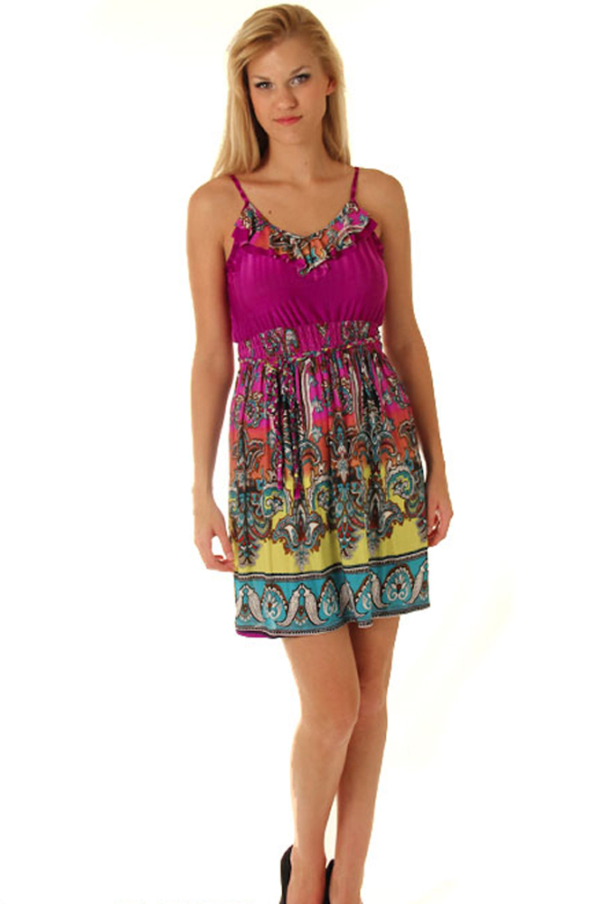 DHStyles.com DHStyles Women's Purple Retro Paisley Hippie Sleeveless Dress with Tie - Large