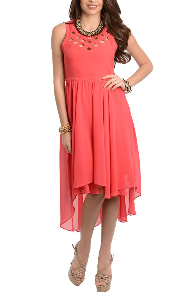 DHStyles.com DHStyles Women's Hot Pink Sexy Chiffon High Low Cut Out Date Dress - Small