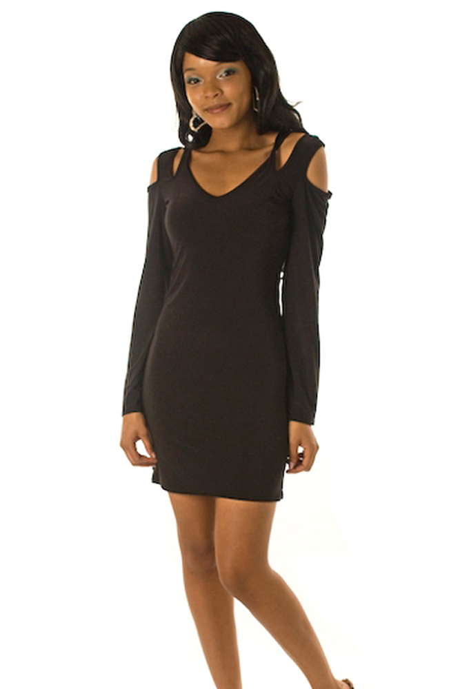 DHStyles.com DHStyles Women's Black Sexy Cold Shoulder Slinky Club Dress