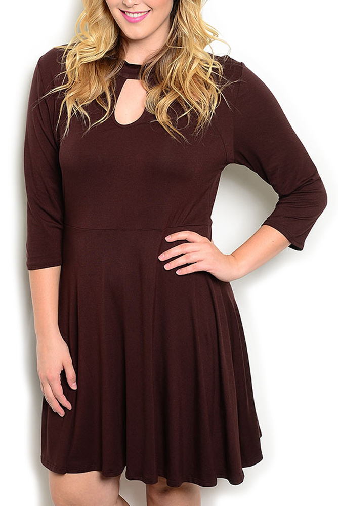 DHStyles.com DHStyles Women's Brown Plus Size Sexy Flowy Cut Out Bust Mini Date Dress - 2X Plus