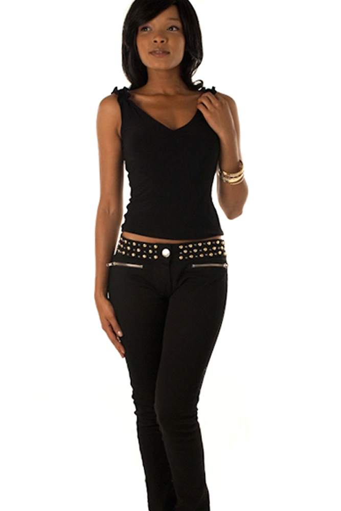 DHStyles.com DHStyles Women's Black Trendy Slim Fit Studded Super Skinny Jeans - 3