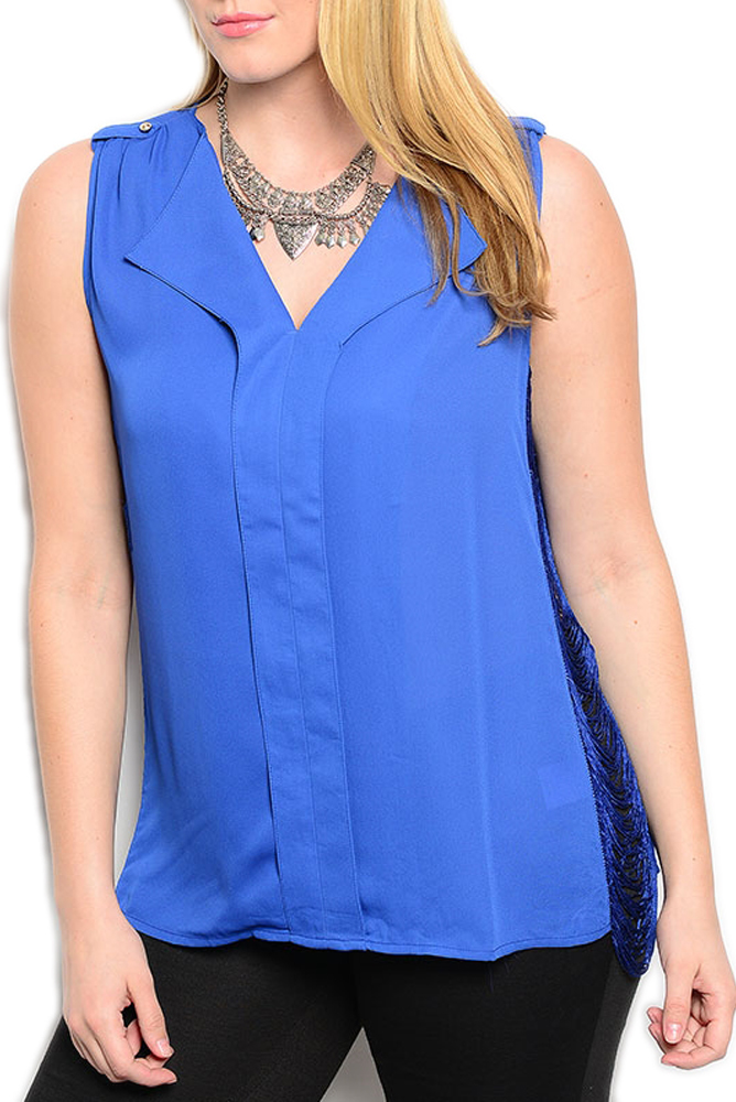 DHStyles.com DHStyles Women's Royal Plus Size Sexy Sheer Slashed Back Dressy Top - 2X Plus