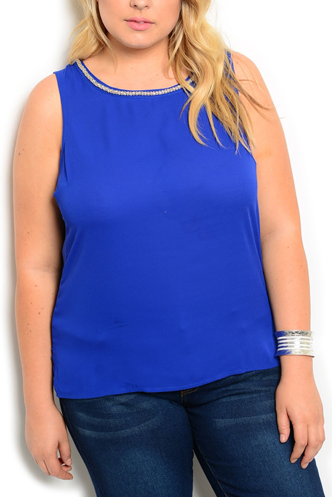 DHStyles.com DHStyles Women's Royal Plus Size Sexy Sheer Jeweled Draped Keyhole Back Top - 3X Plus