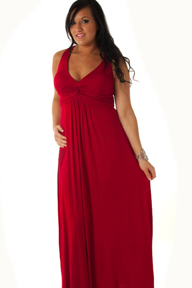 DHStyles.com DHStyles Women's Red Stunning Twist Knit Plus Size Maxi Dress