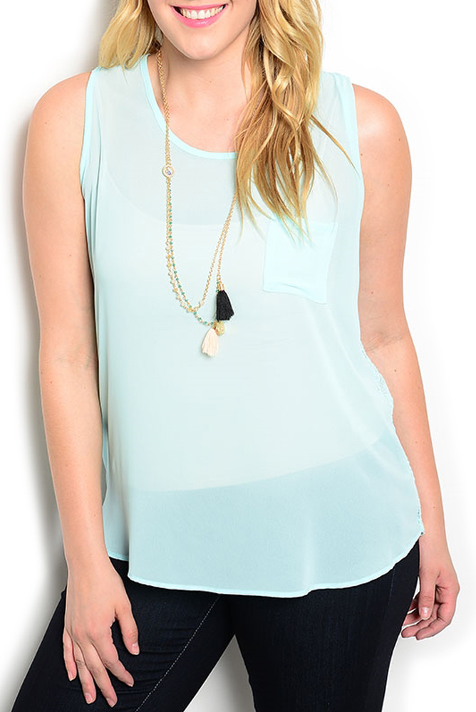 DHStyles.com DHStyles Women's [BEST SELLER] Aqua Plus Size Trendy Sheer Sleeveless Chiffon and Knit Top